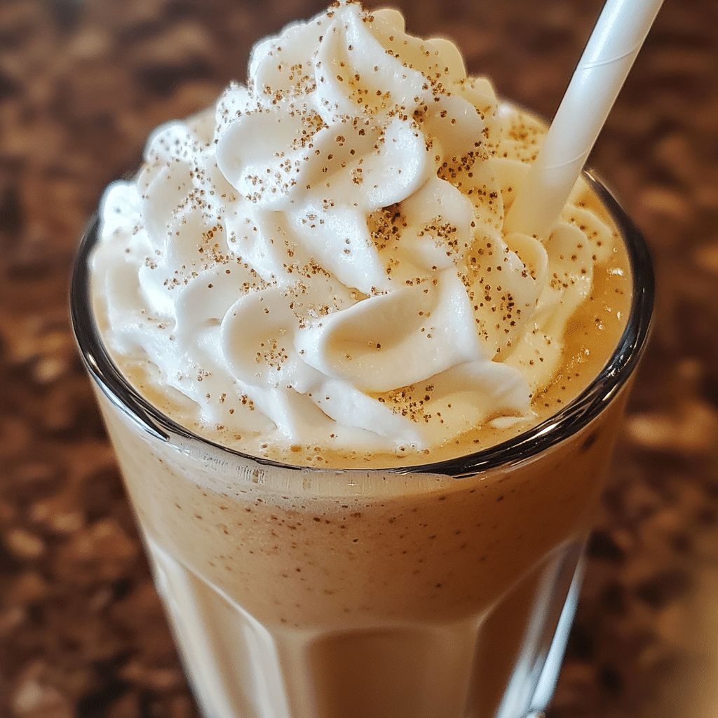 Vanilla bean frappuccino copycat in a glass with whipped cream and vanilla specks