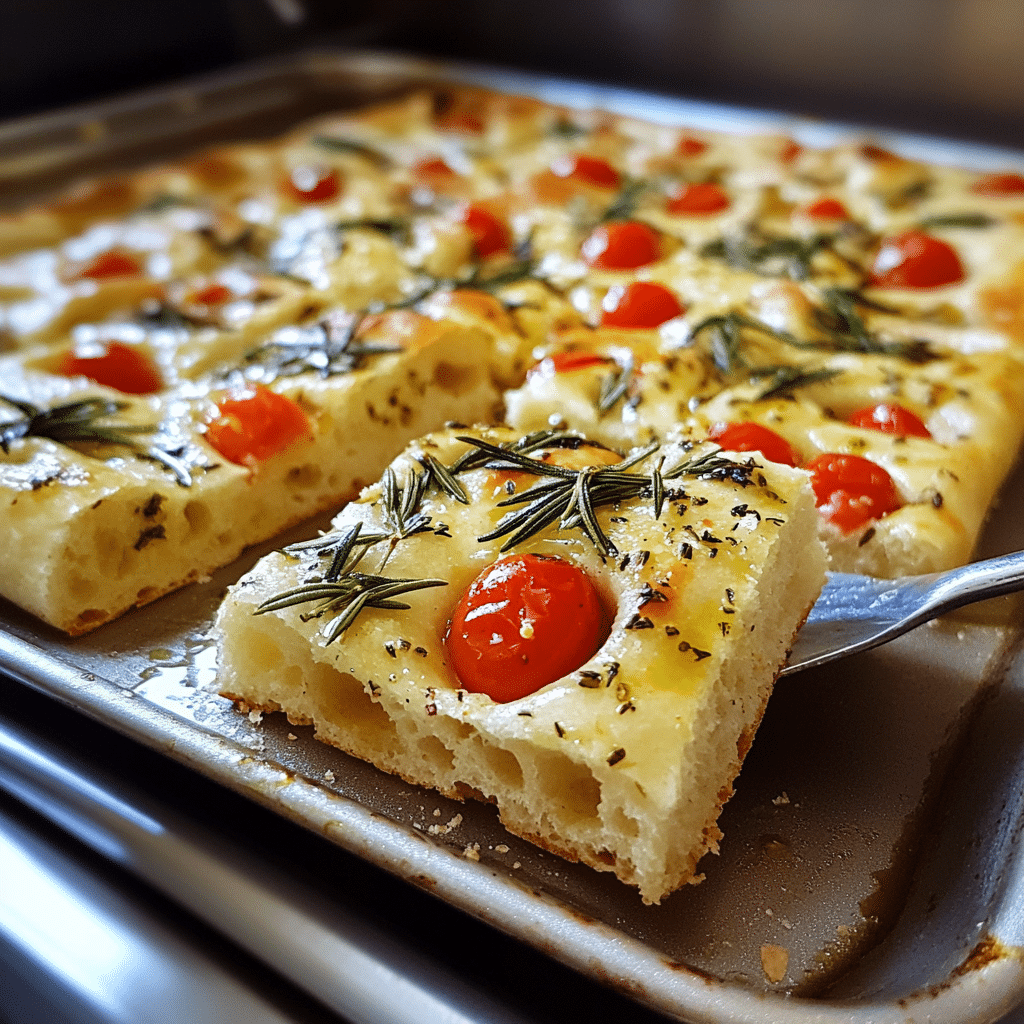 Sheet pan sourdough focaccia with rosemary and tomatoes
