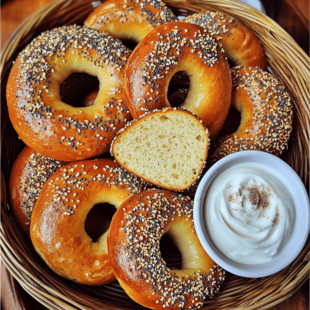 Basket of protein bagels with sesame and everything seasoning