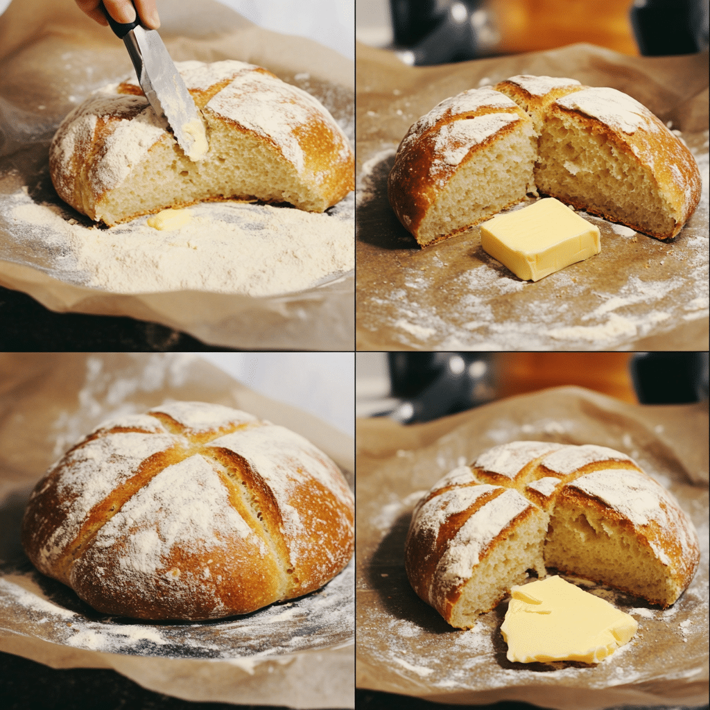 Four step collage of making Irish soda bread
