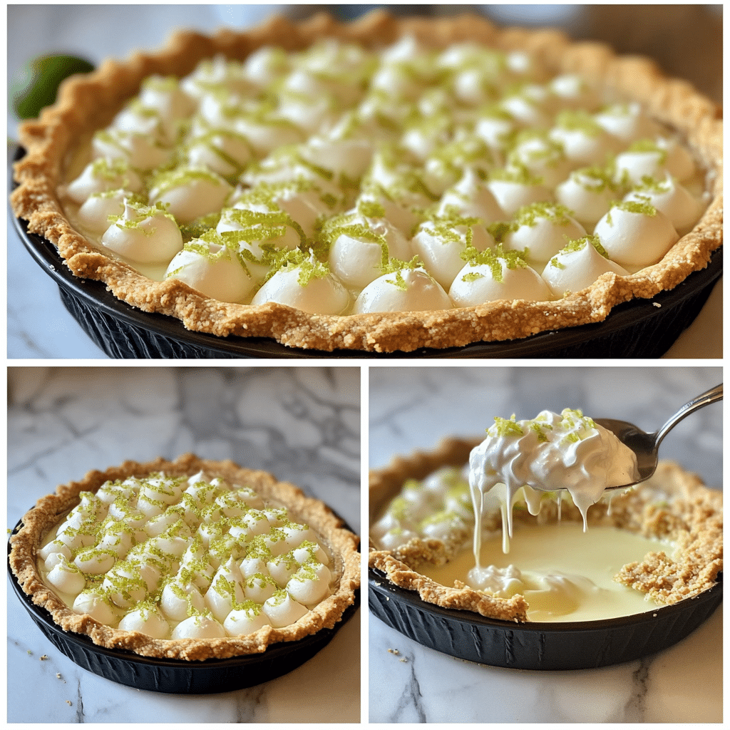 Collage of making graham crust and key lime filling