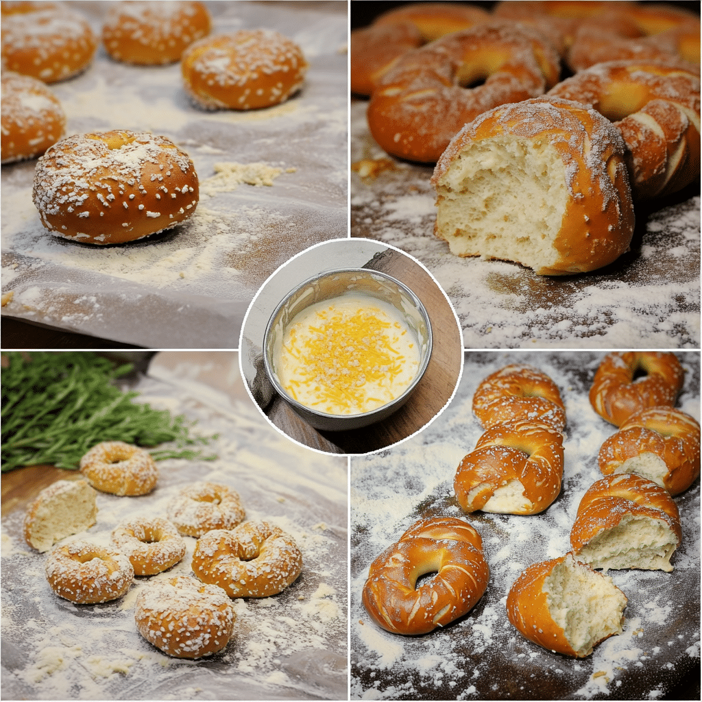 Four step collage of making pretzel bites