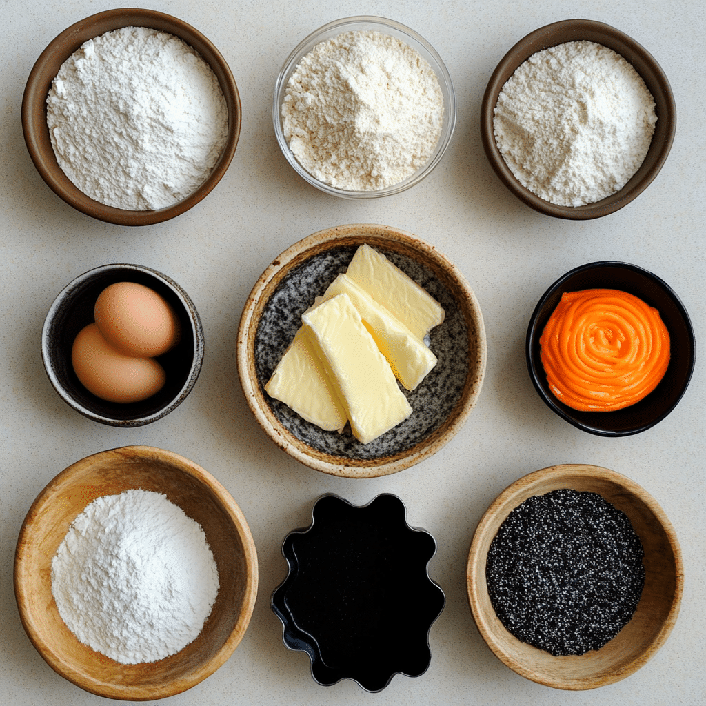 Ingredients for basketball decorated sugar cookies on a counter