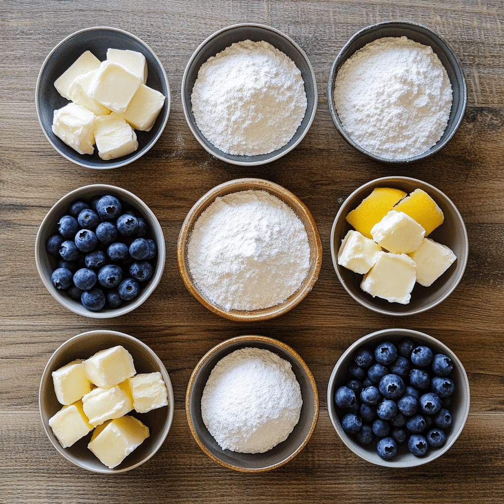 Ingredients measured out for blueberry sourdough scones on a counter
