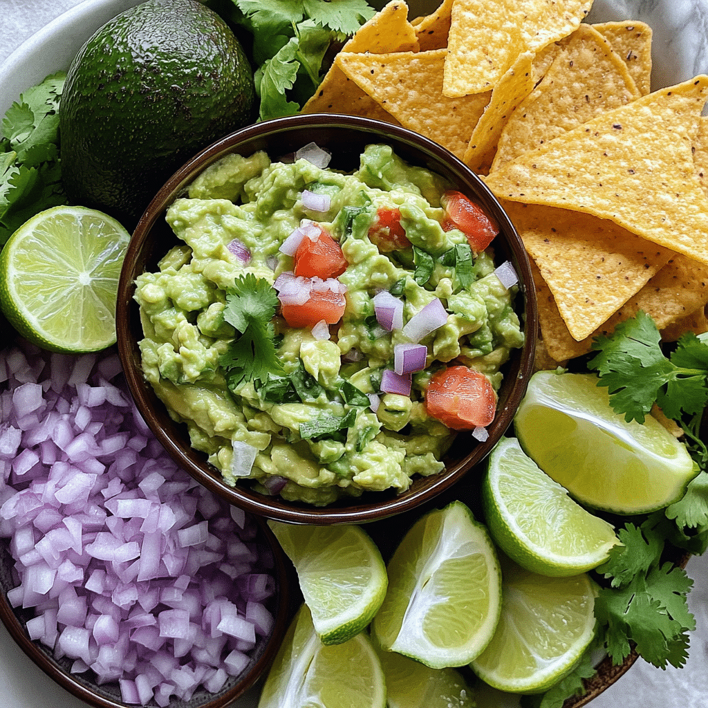Ingredients for guacamole including avocados lime onion cilantro tomato and jalapeno