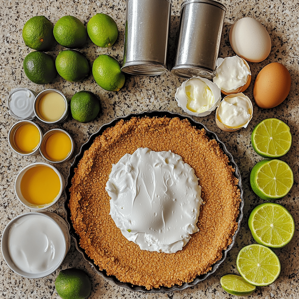 Key lime pie ingredients laid out on a counter