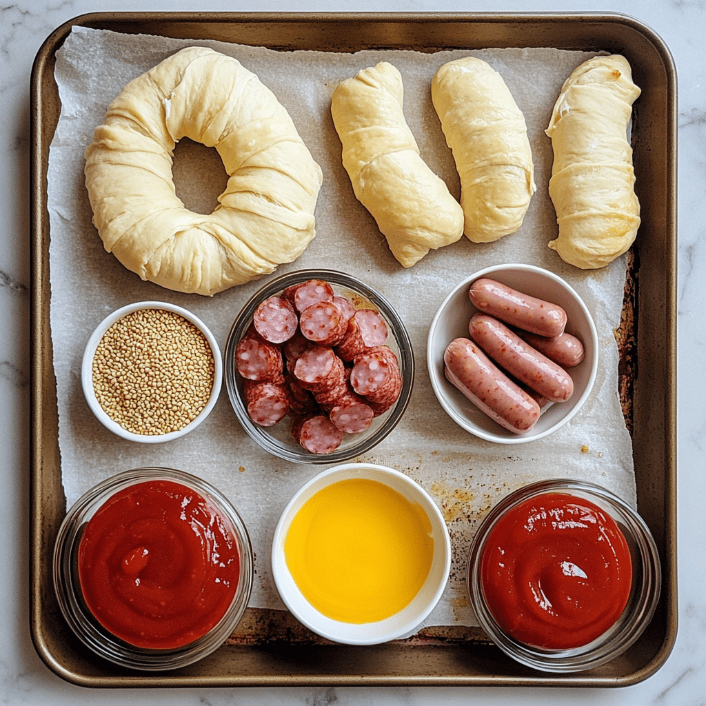 Ingredients for pigs in a blanket on a counter