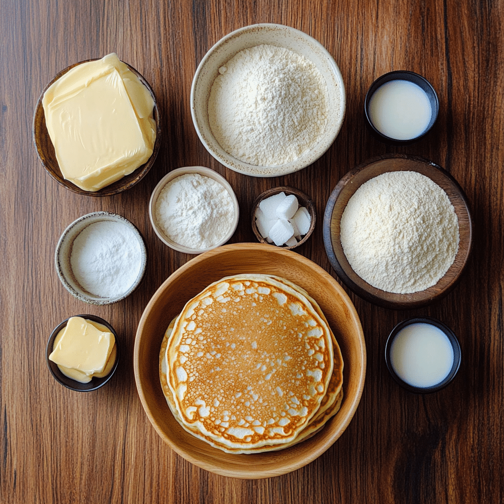 Ingredients for sourdough discard pancakes on a counter