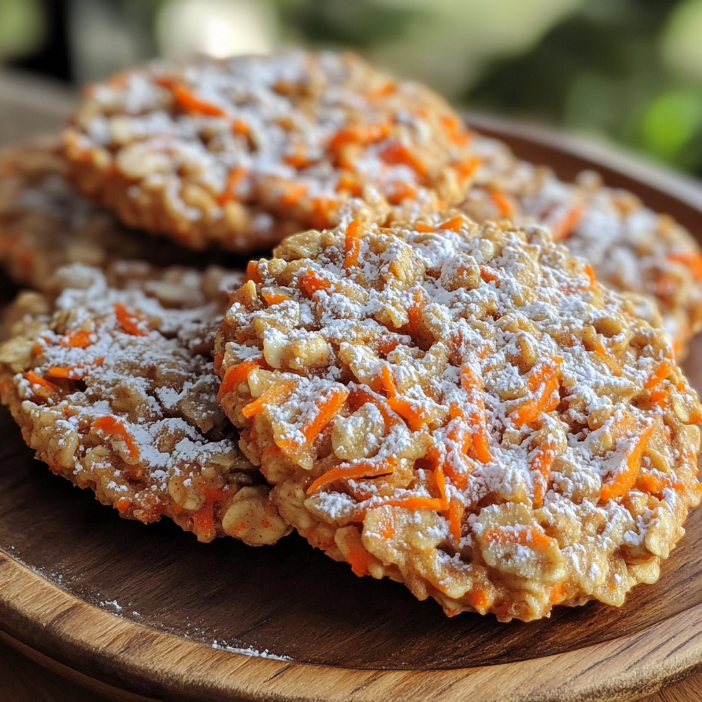 Close-up of carrot cake oatmeal cookies with shredded carrots and walnuts