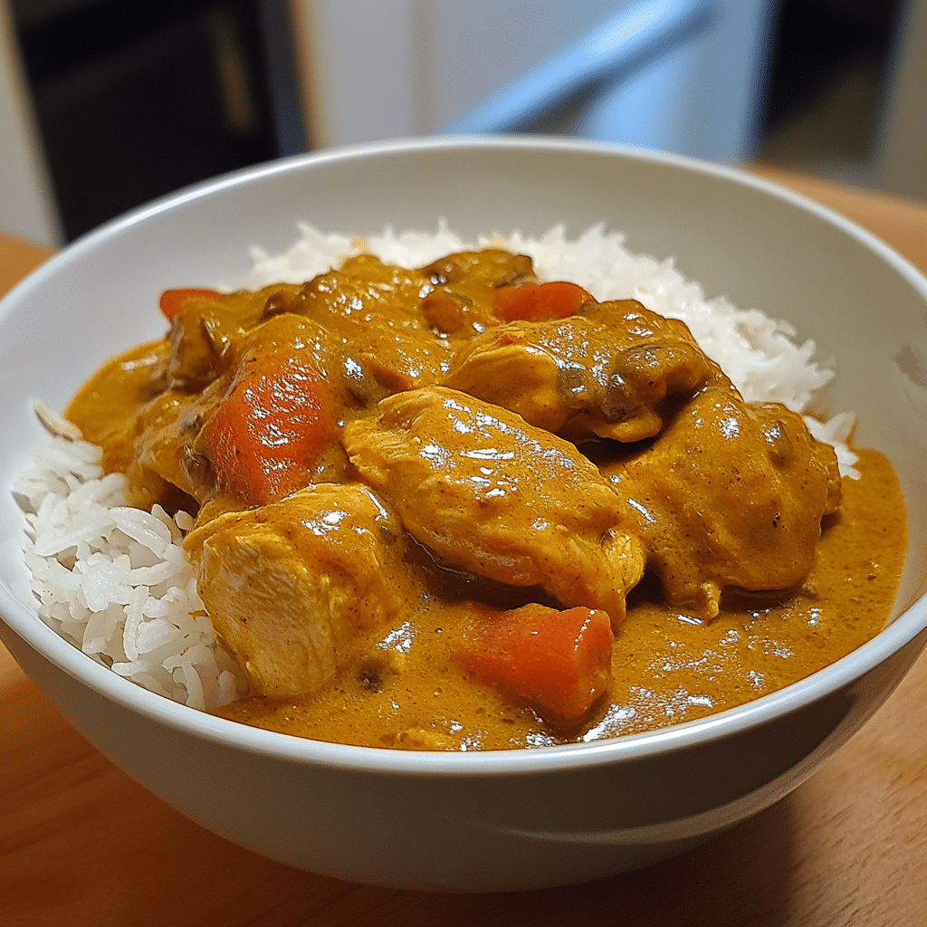 Chicken curry with rich sauce served with rice