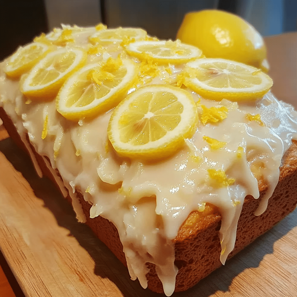 Iced lemon loaf with lemon glaze and fresh lemon zest