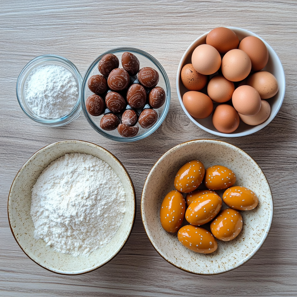 Overhead view of ingredients for making Cadbury egg cookies