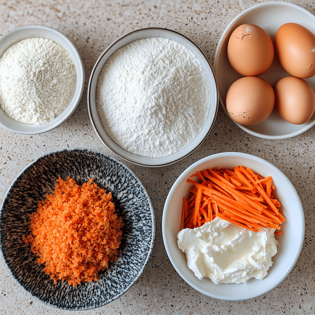 Overhead view of ingredients for making carrot cake pancakes