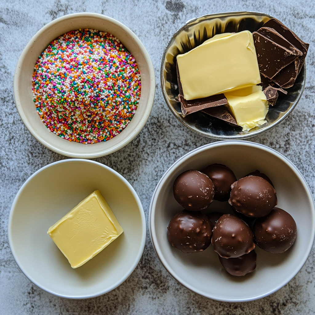 Overhead view of ingredients for making Easter egg truffles