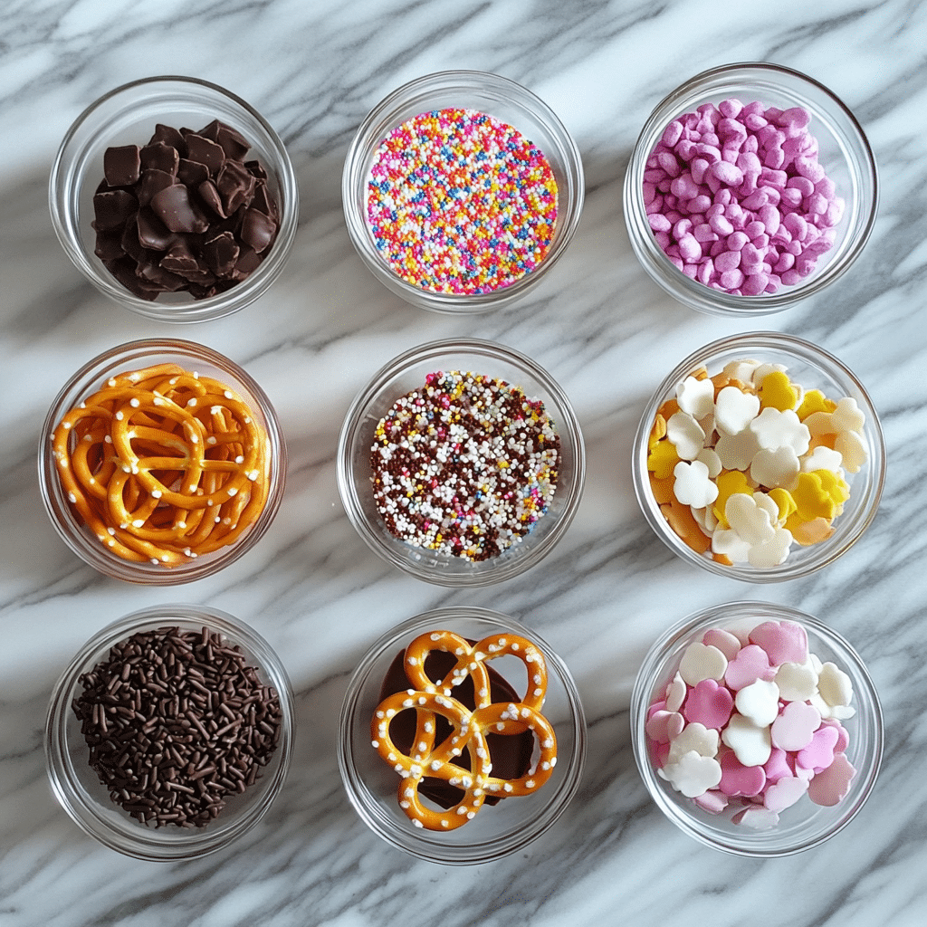 Overhead view of ingredients for making flower pretzel bites