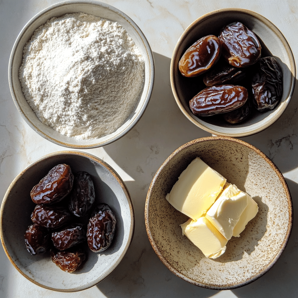 Overhead view of ingredients for making kahk cookies