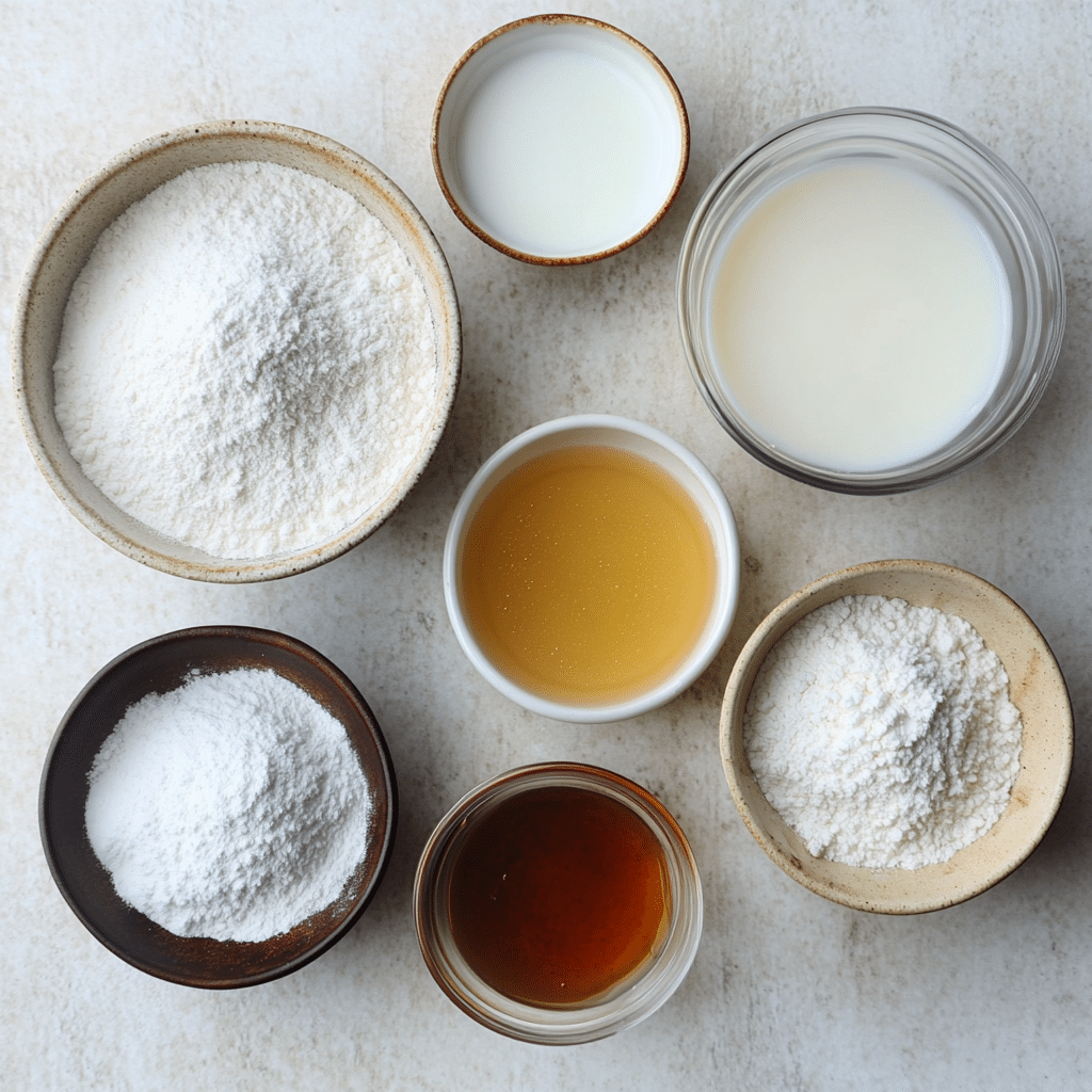 Overhead view of ingredients for making qatayef stuffed pancakes