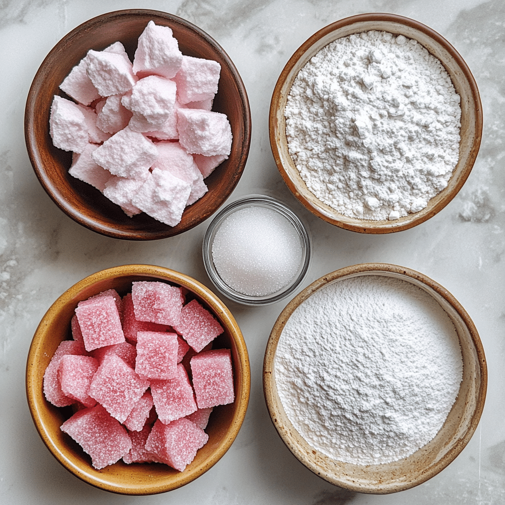 Overhead view of ingredients for making Turkish delight