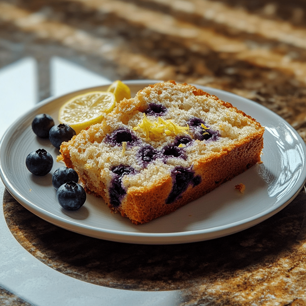 Lemon blueberry bread with a burst of blueberries and lemon zest