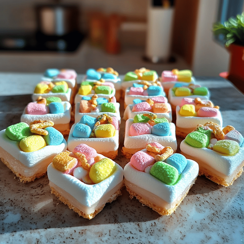 Lucky Charms marshmallow treats with colorful marshmallows