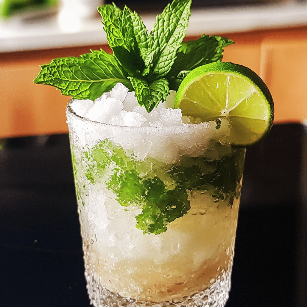 mint julep style mocktail with crushed ice mint and lime