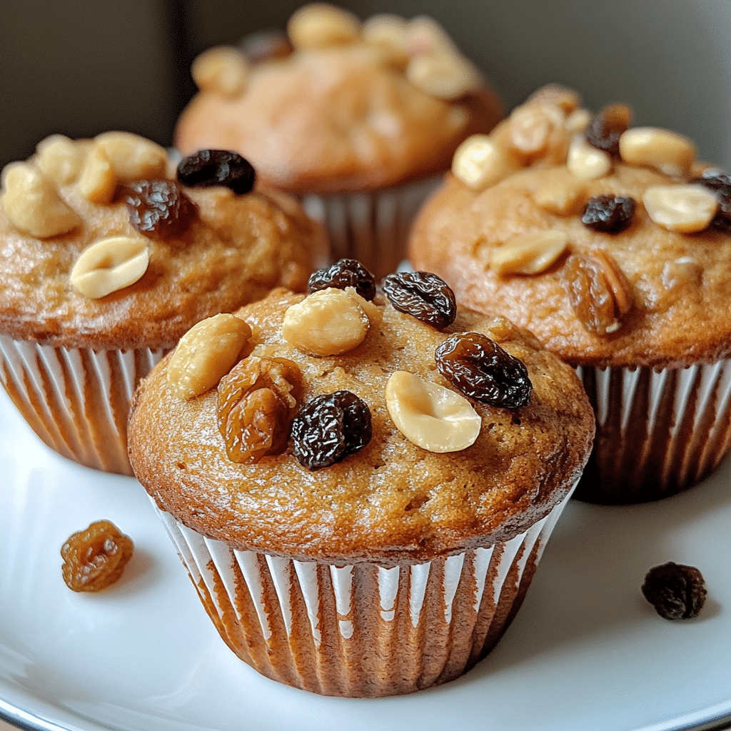 Close-up of morning glory muffins with raisins, carrots, and nuts