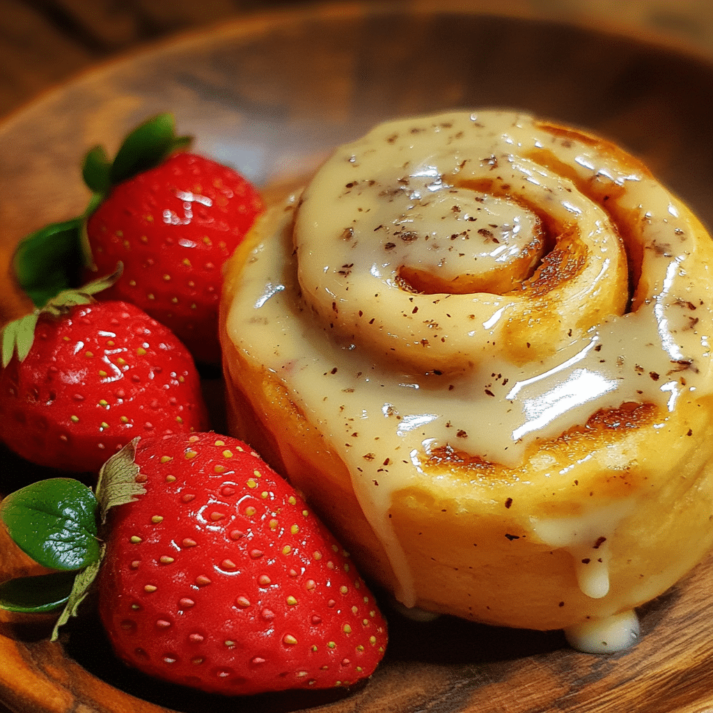 Fresh strawberry rolls drizzled with vanilla glaze