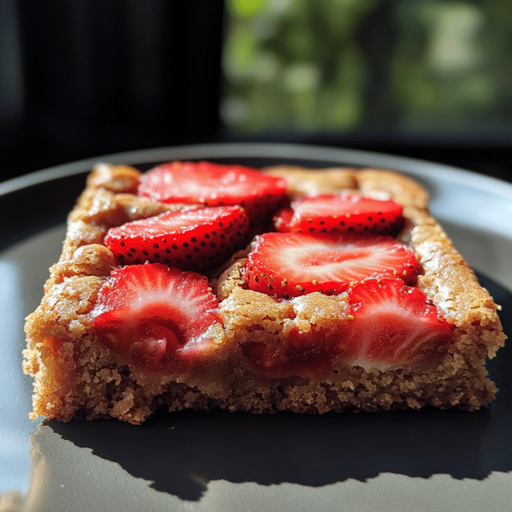 Strawberry blondies with chunks of fresh strawberries