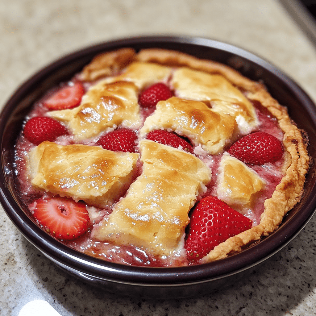 Strawberry cream cheese cobbler served with fresh strawberries