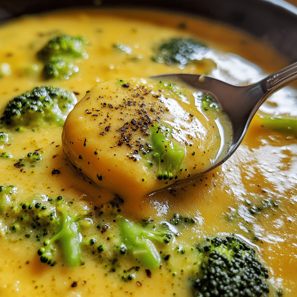 Broccoli cheddar soup with cheddar and broccoli