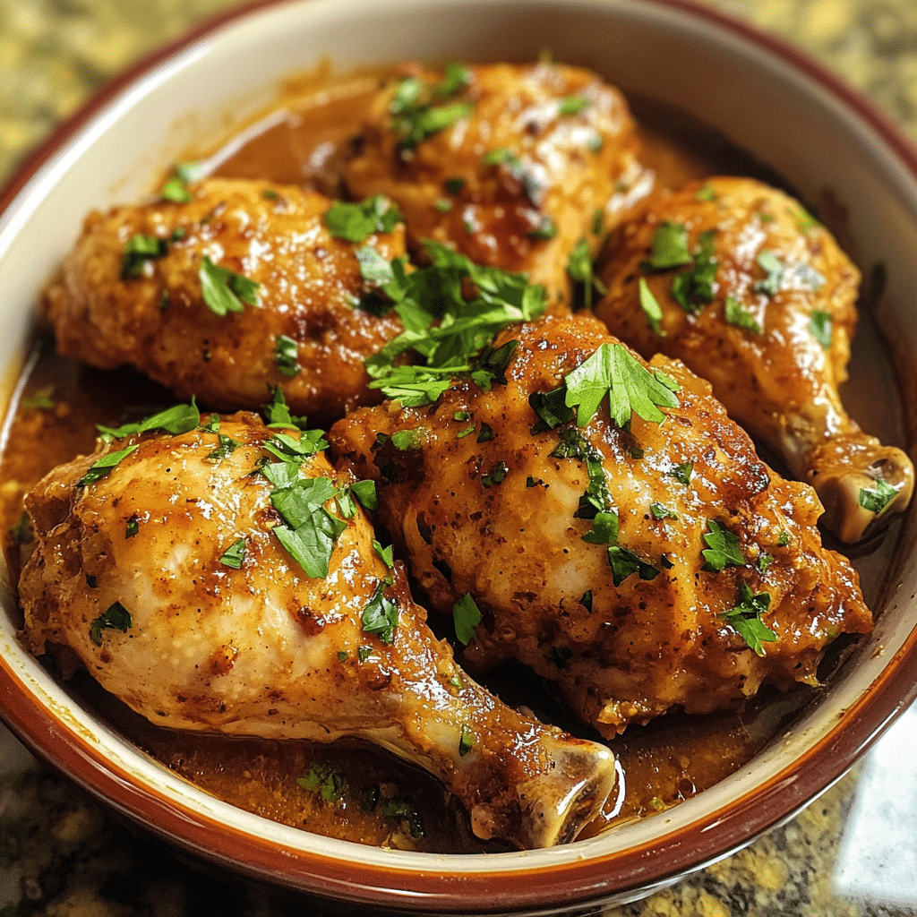 Homemade crock pot marry me chicken in a serving dish in a bright kitchen