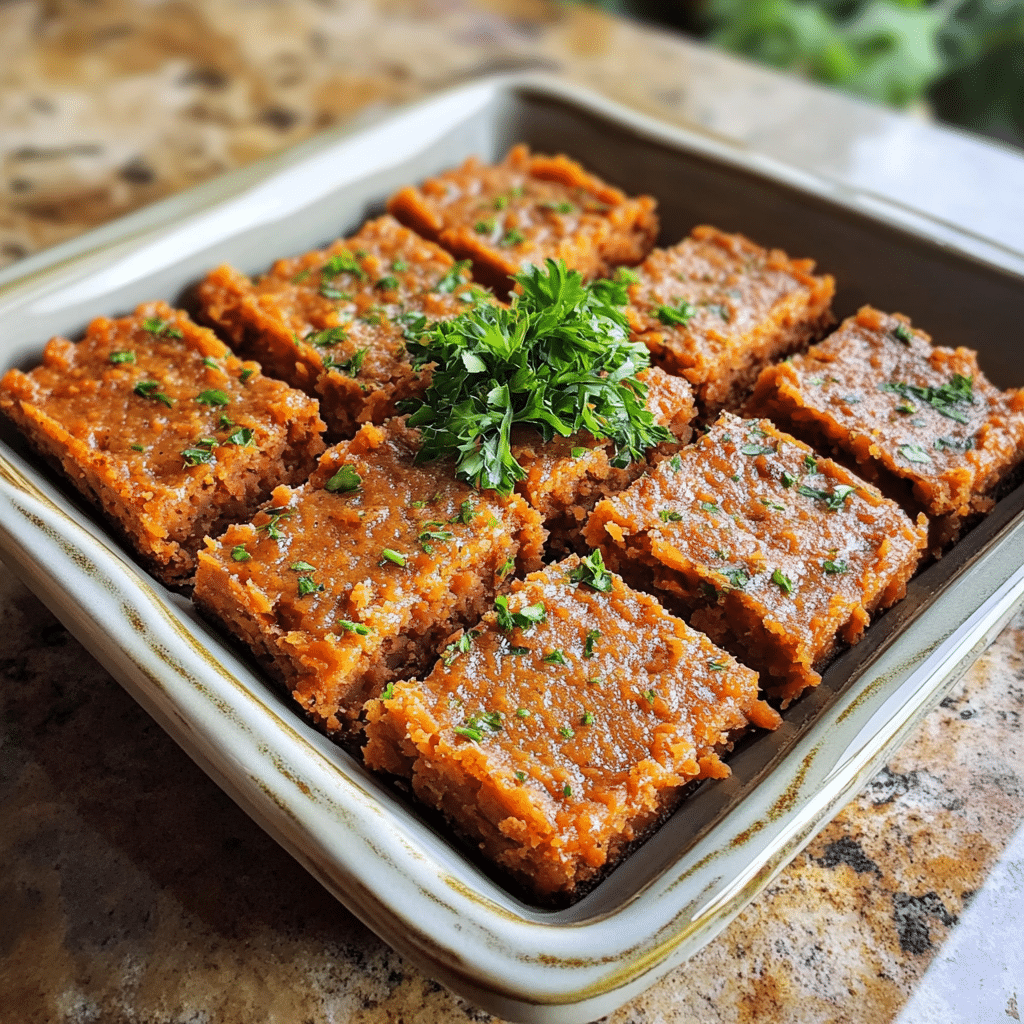 Homemade carrot cake bars in a serving dish in a bright kitchen