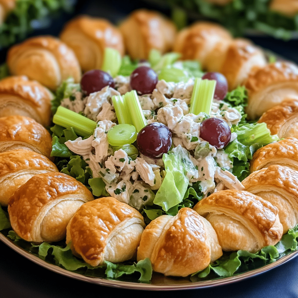 Platter of chicken salad crescent roll sandwiches