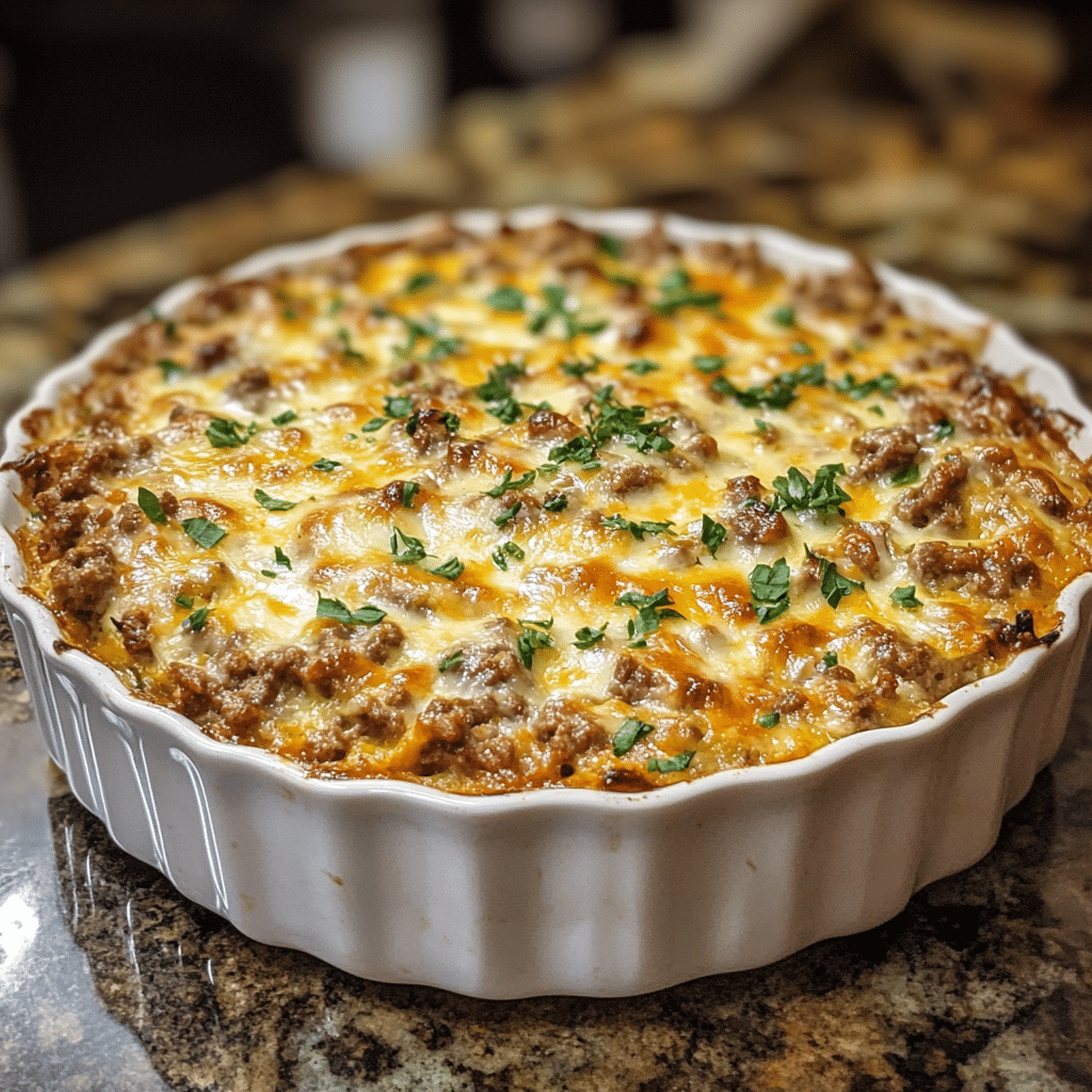Homemade crazy good casserole in a serving dish in a bright kitchen