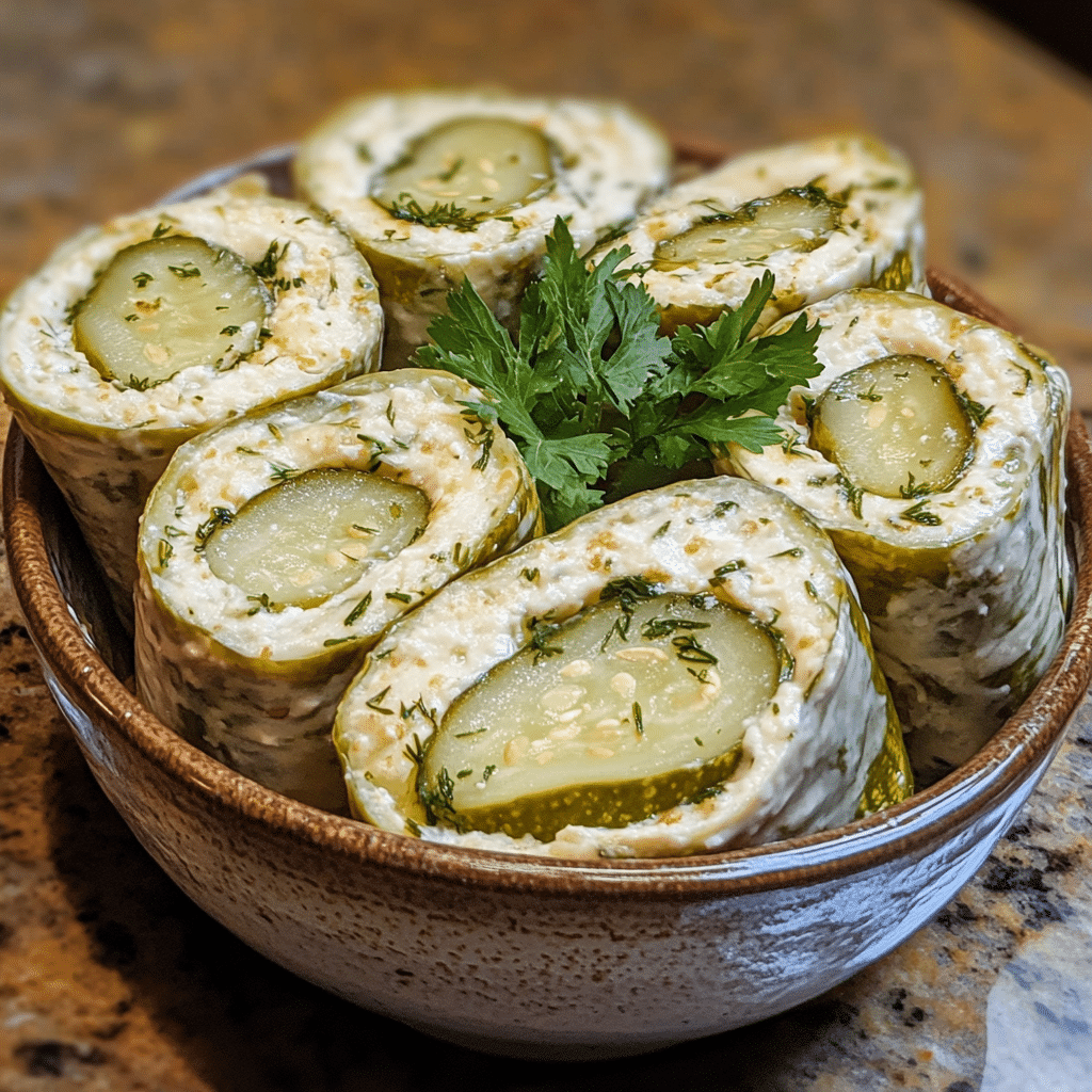 Homemade dill pickle wrap dip - 4 sons 'r' us in a serving dish in a bright kitchen