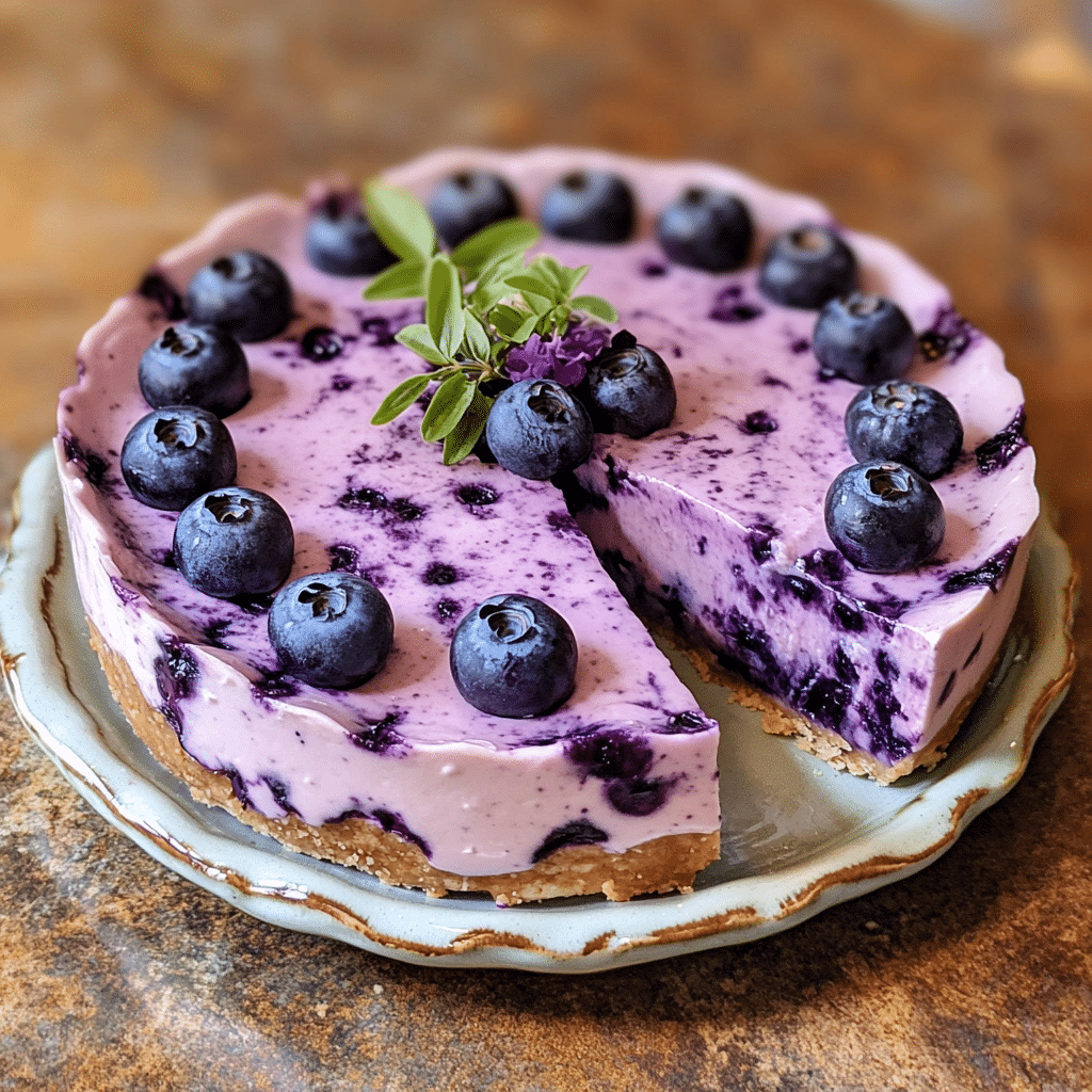 Homemade halal how to make blueberry cvanillable cheesecake in a serving dish in a bright kitchen