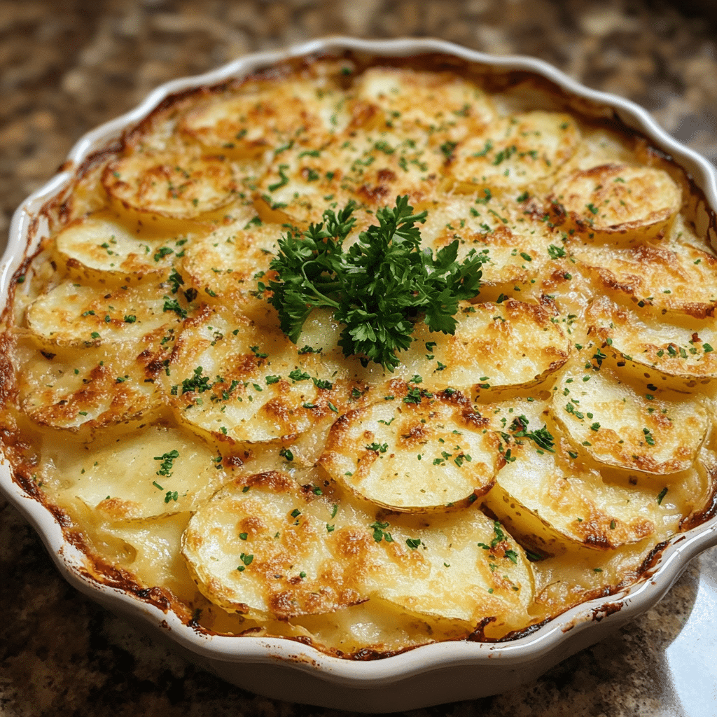 Homemade irresistible million dollar potato casserole recipe in a serving dish in a bright kitchen