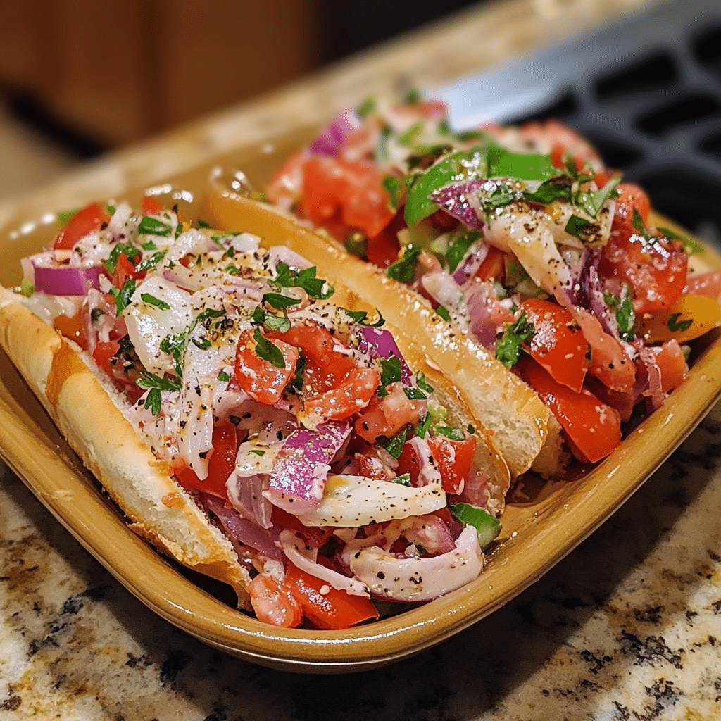 Homemade italian sub salad two ways in a serving dish in a bright kitchen