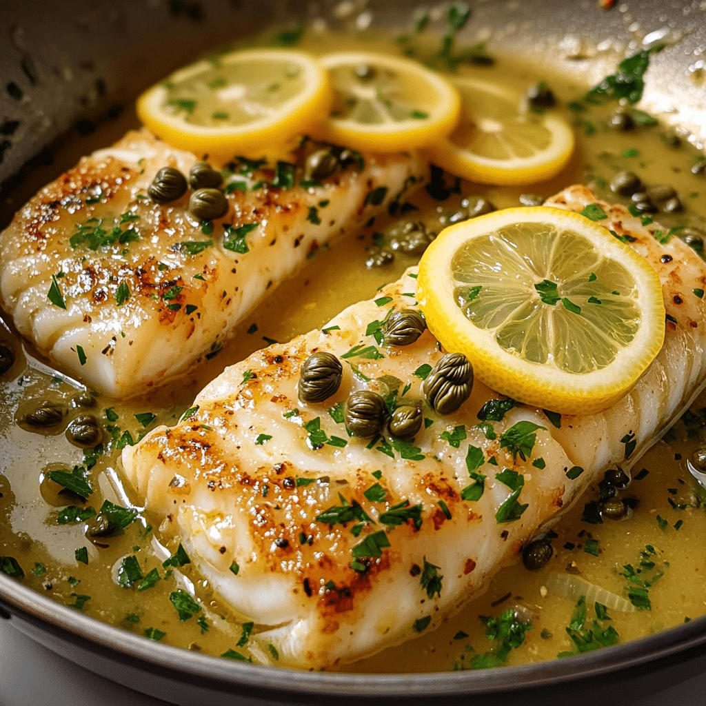 Cod piccata with capers and lemon butter