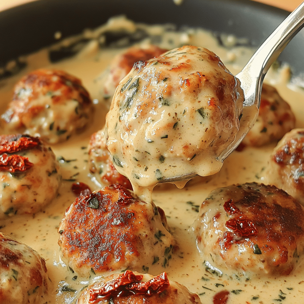 Chicken meatballs in creamy sauce with herbs