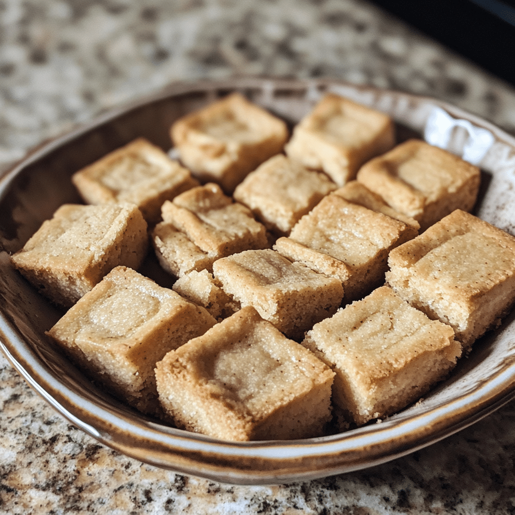 Homemade millionaire's shortbread in a serving dish in a bright kitchen