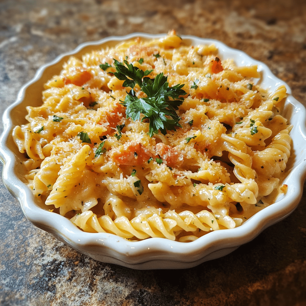 Homemade pappadeaux mardi gras pasta copycat in a serving dish in a bright kitchen