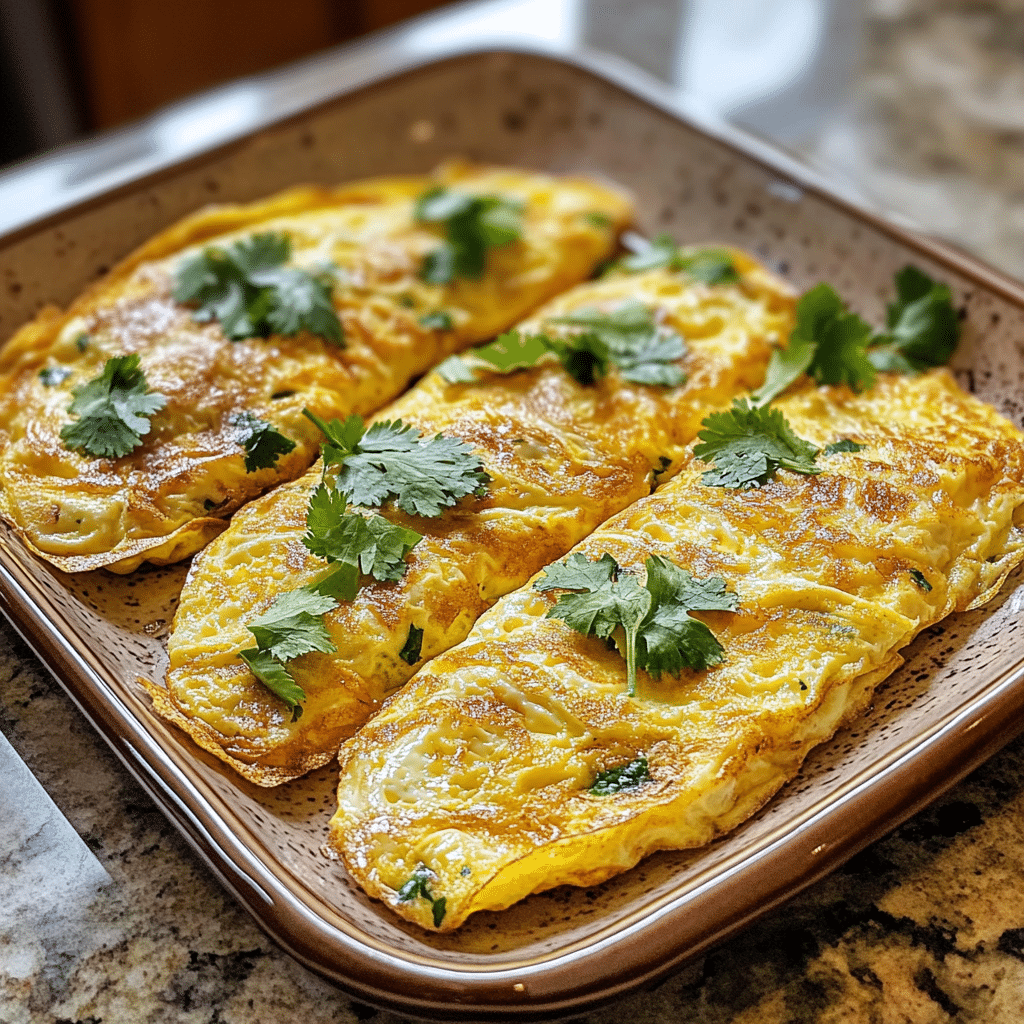 Homemade sheet pan omelet in a serving dish in a bright kitchen