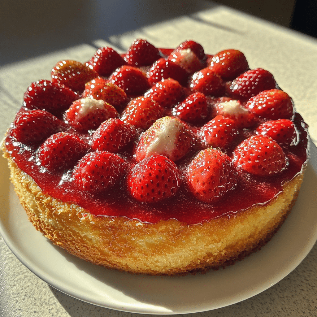 A soft strawberry poke cake with fluffy topping and bright berry flavor