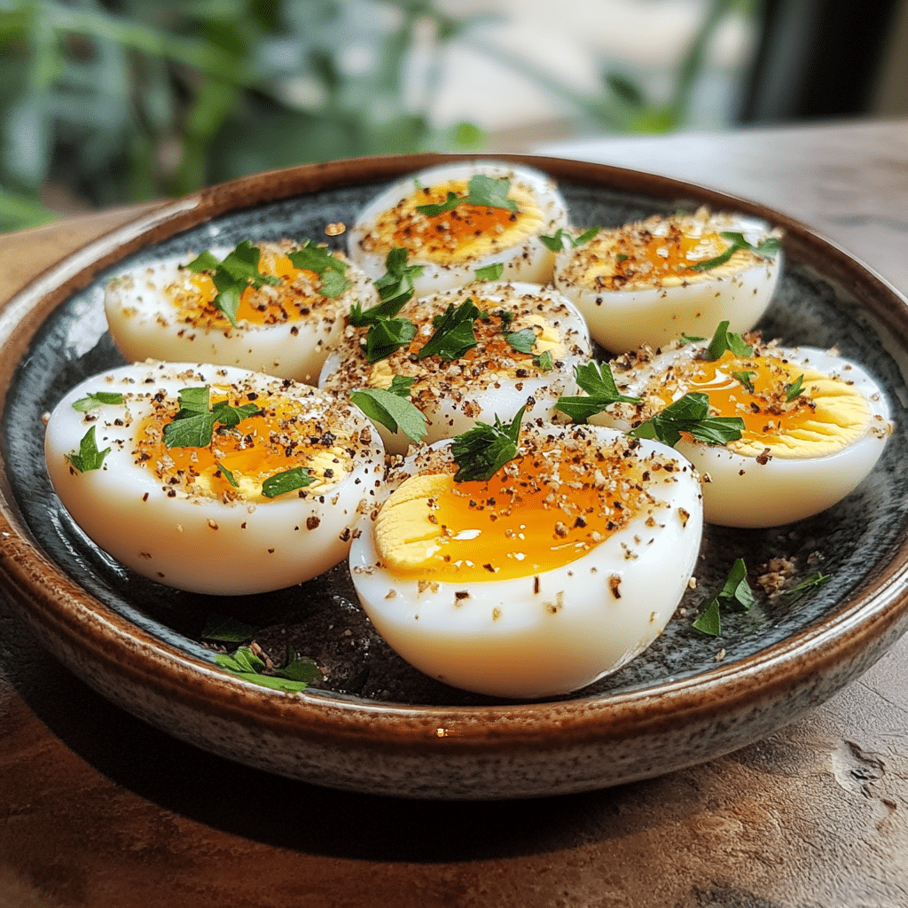 Homemade tiktok egg boil in a serving dish in a bright kitchen