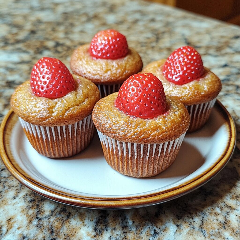 Bakery-Style Fresh Strawberry Muffins That Are Incredibly Moist served fresh in natural light