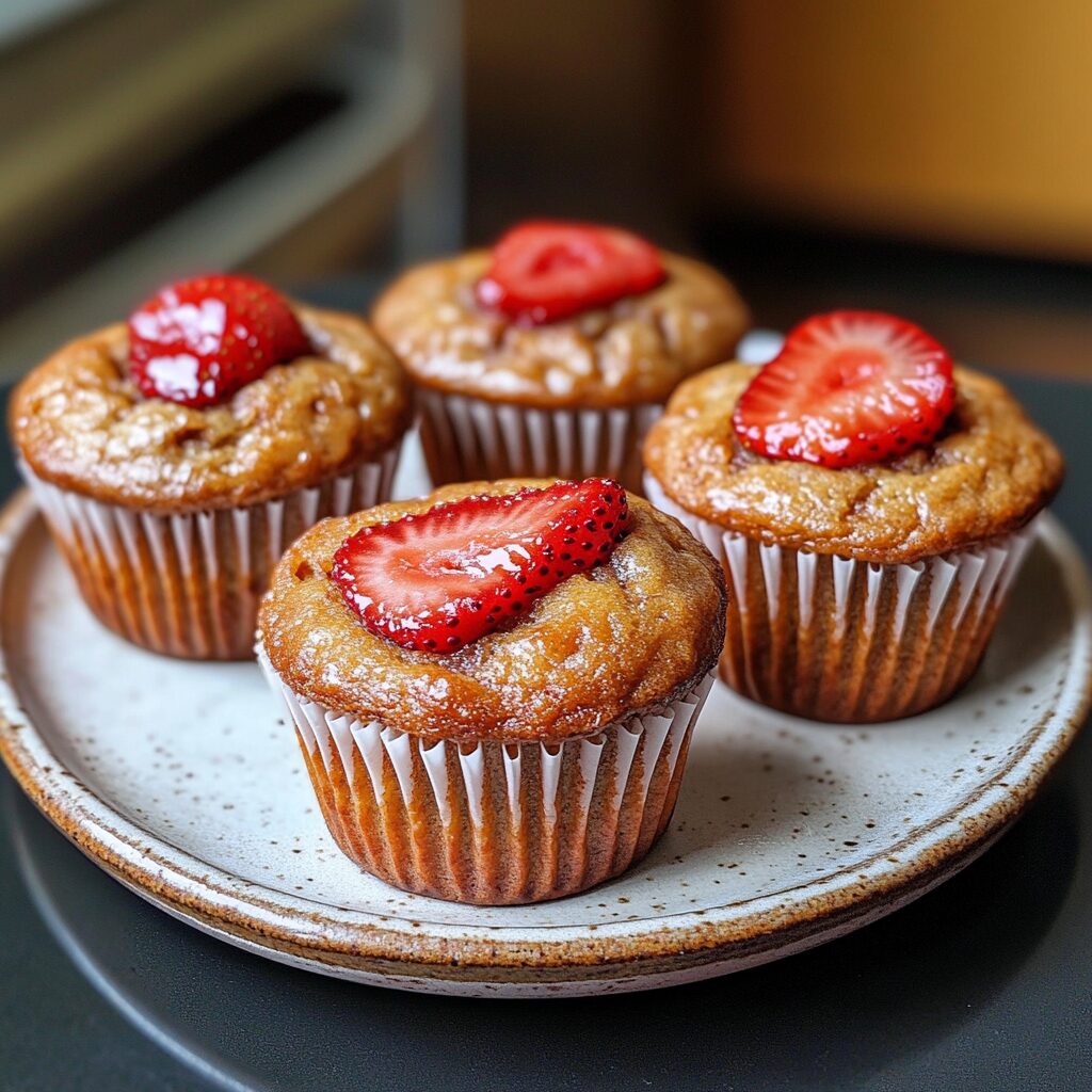 Bakery Style Strawberry Muffins served fresh in natural light