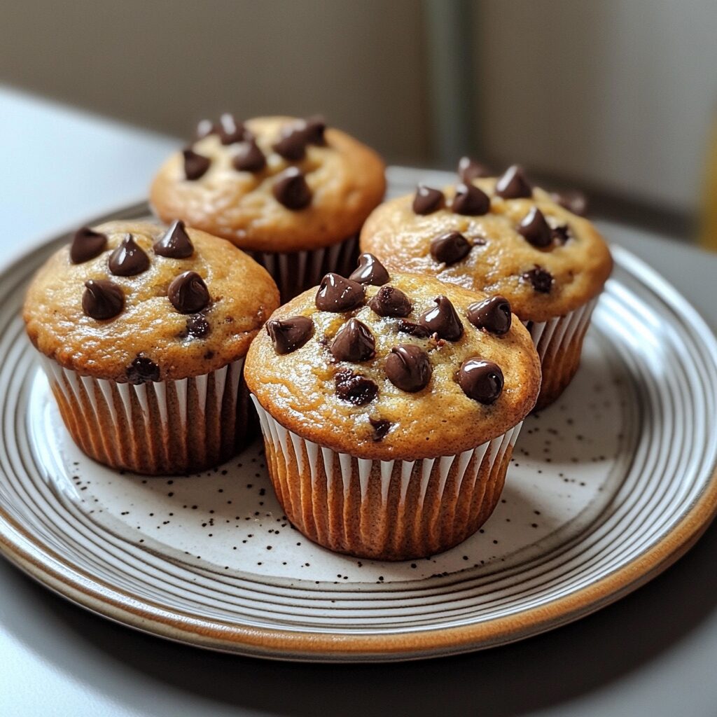 Banana Chocolate Chip Muffins served fresh in natural light