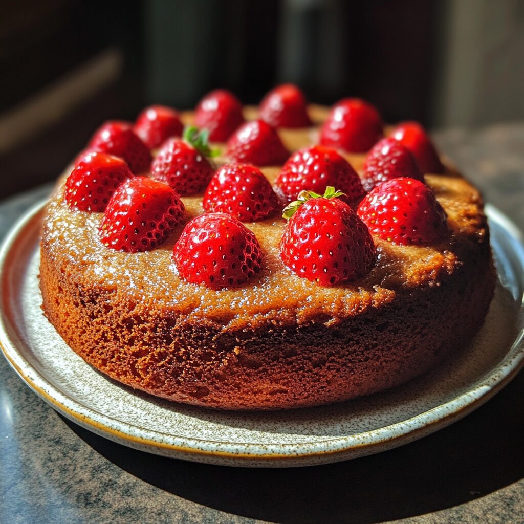 Best Ever Strawberry Cake served fresh in natural light