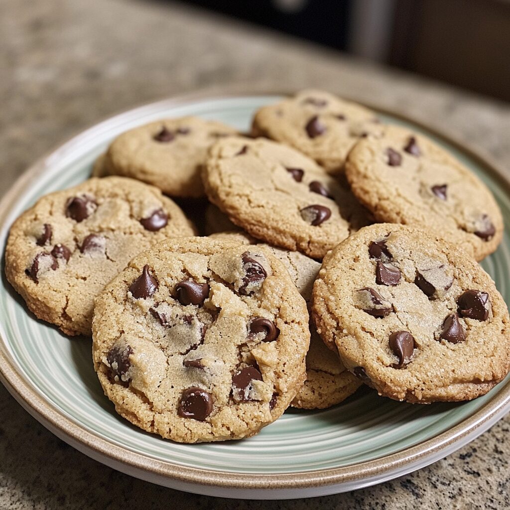 Brown Butter Sourdough Discard Chocolate Chip Cookies served fresh in natural light